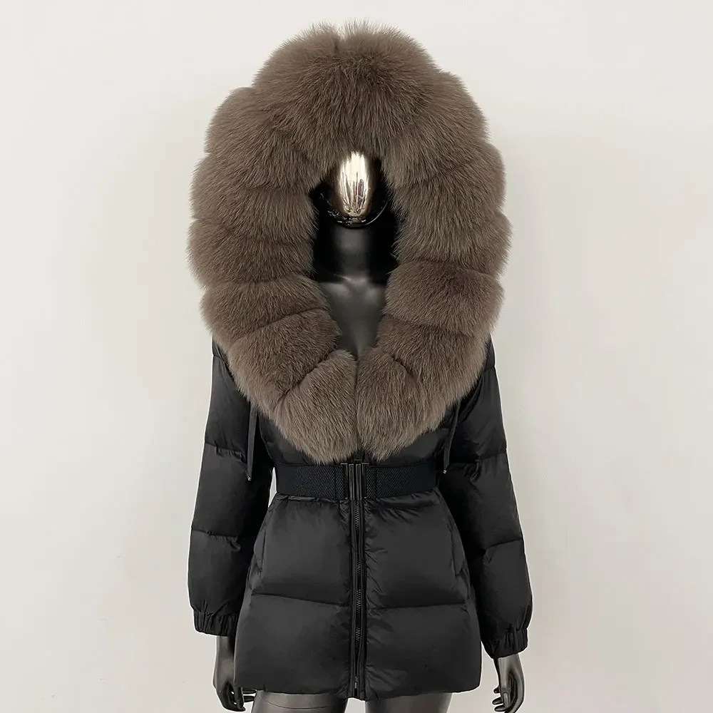 

Puffer Jacket Women Real Fox Fur Coat Lady White Duck Down Coat Female 2024 Fashion Winter Hooded Thick Warm Waterproof Parka