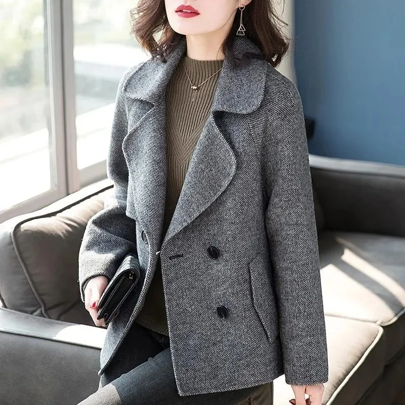 Korean Version of Double-breasted Knitted Cardigan Coat Women's Short 2023 Autumn Winter Clothes New Loose All-match Woolen Coat