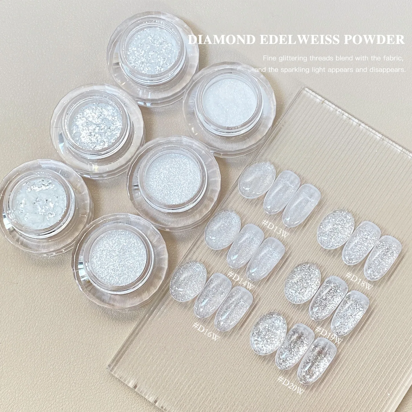 DIAMOND EDELWEISS  Nail Powder , Fine Glitter Velvet Texture, Hidden Sparkle, Dense Shiny Threads, Continuous Flashing Light