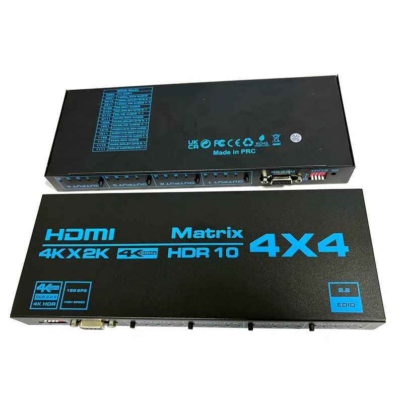 4K HDMI Matrix Switch 4 in 4 Out 4K 60Hz True Matrix HDMI Switcher Splitter 4x4 Audio Video Converter Support HDR EDID HDCP 2.2