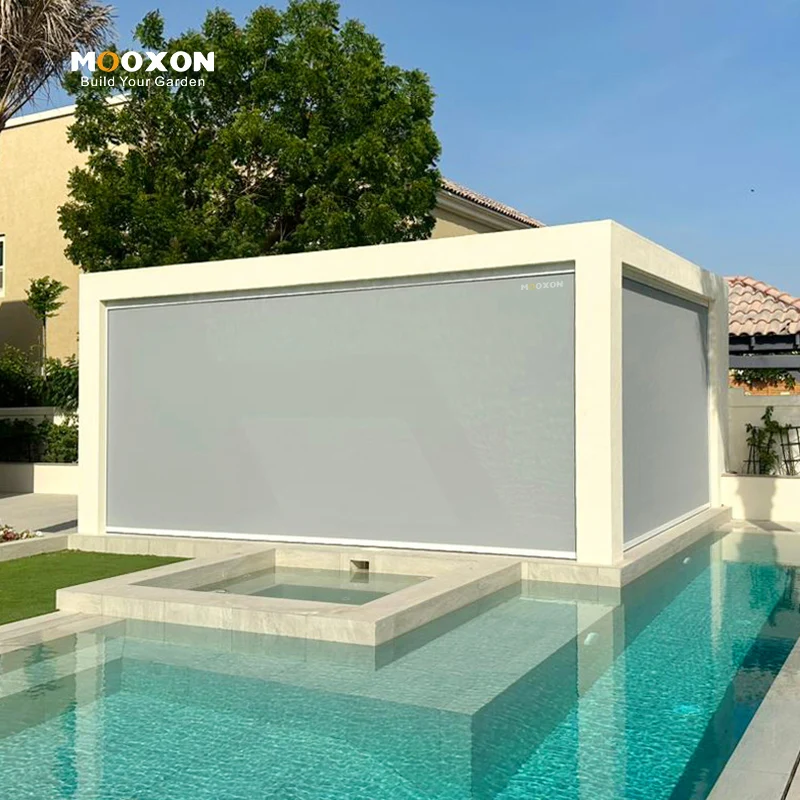 

Легкоустанавливаемые на заказ водонепроницаемые уличные жалюзи серого цвета с электроприводом, комплектующие для рулонных штор, моторизованные жалюзи для патио, экраны Zip Screen