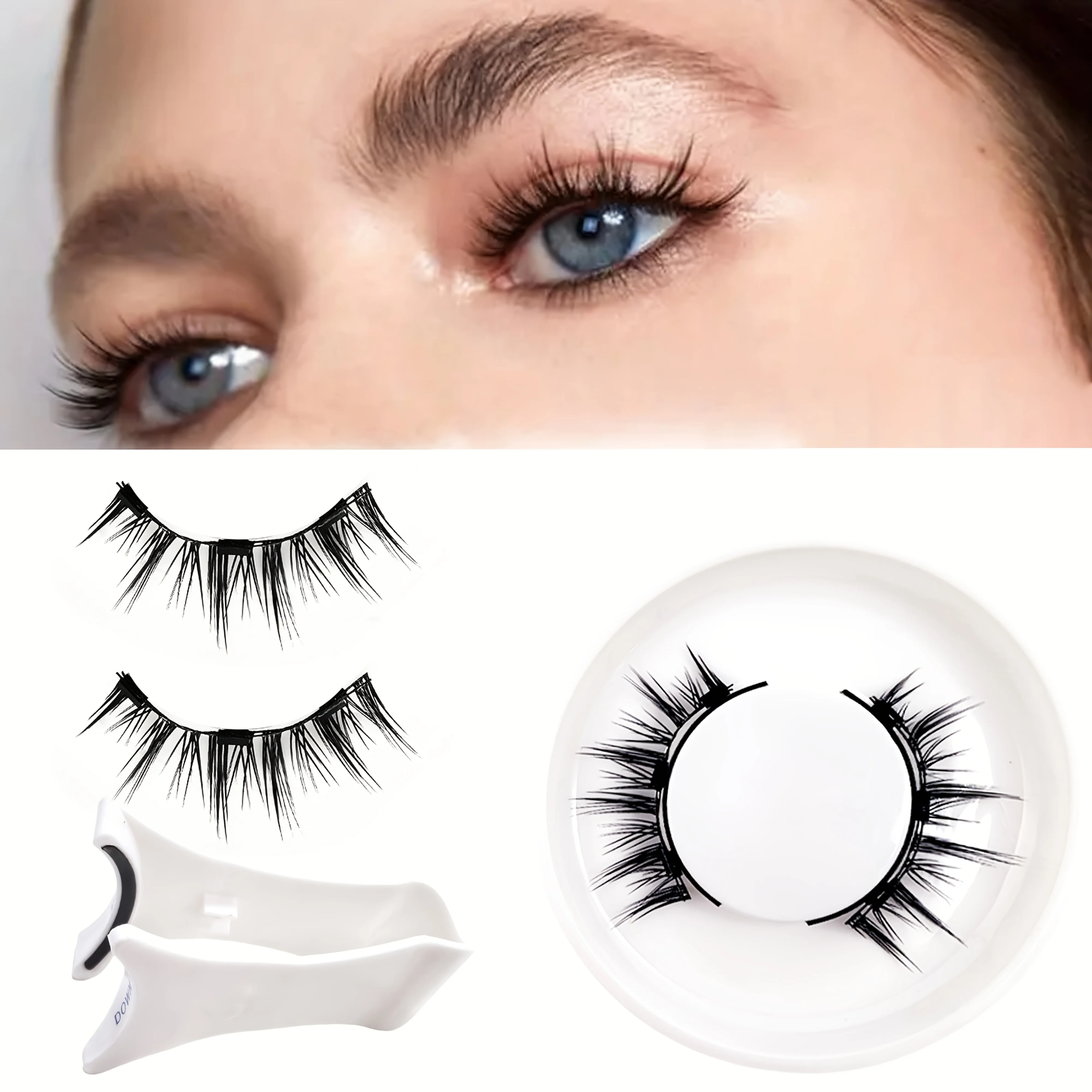 مجموعة رموش مغناطيسية ثلاثية الأبعاد - رموش إضاءة ريش قابلة لإعادة الاستخدام 6-12 مم D Curl | هيبوالرجينيك مناسب للمبتدئين ليلاً ونهارًا من جلام الطبيعي #1