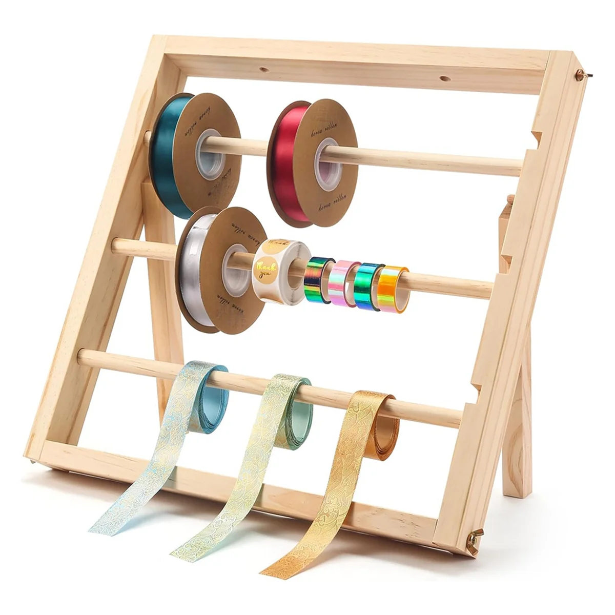 Ribbon Storage Rack - Wooden Ribbon Spool Holder for Craft Mesh Ribbon and Washi Tape Arts and Crafts Supplies