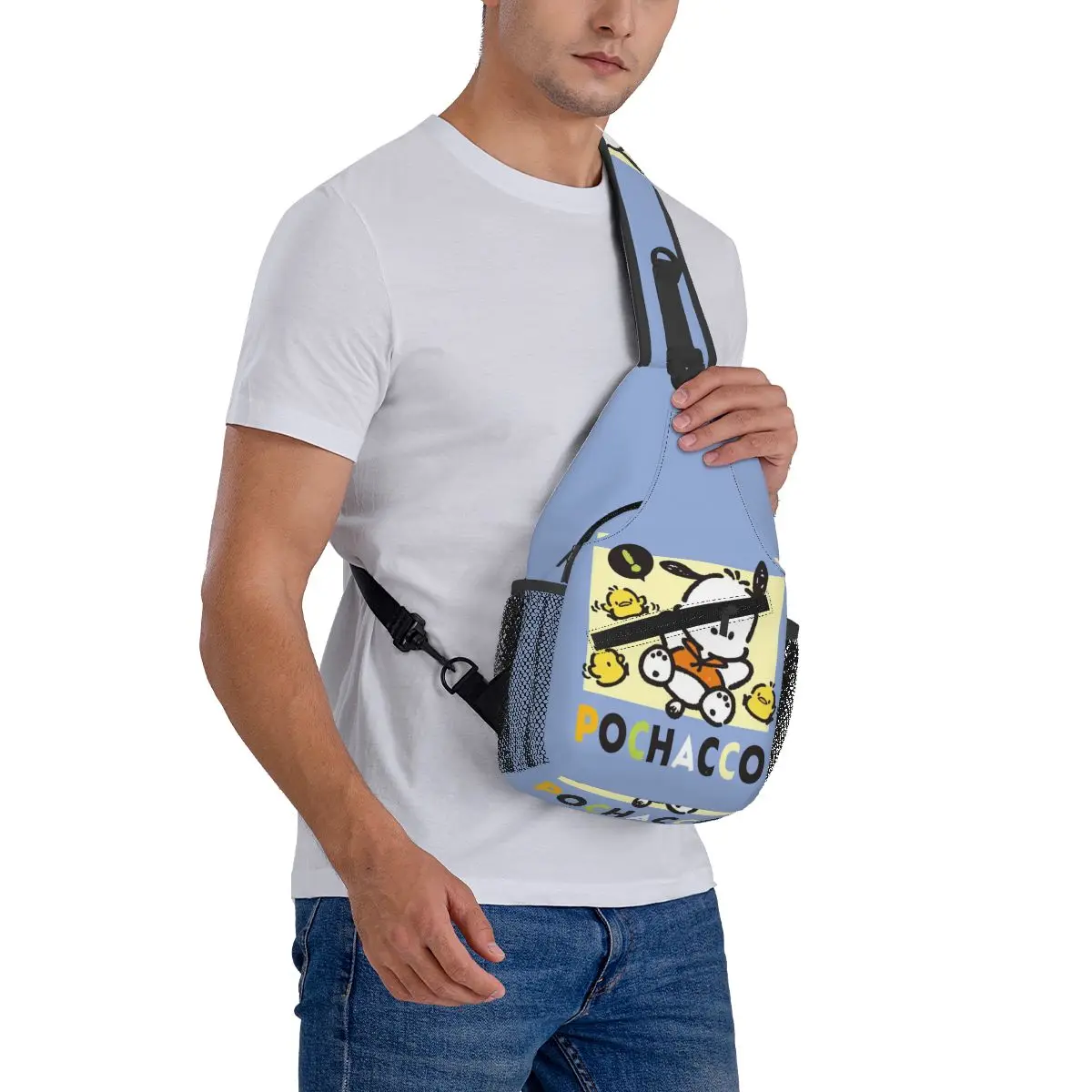 Custom Cartoon Pochacco Sling Crossbody Backpack Water Resistant For Traveling Daypack Printing Shoulder Backpack
