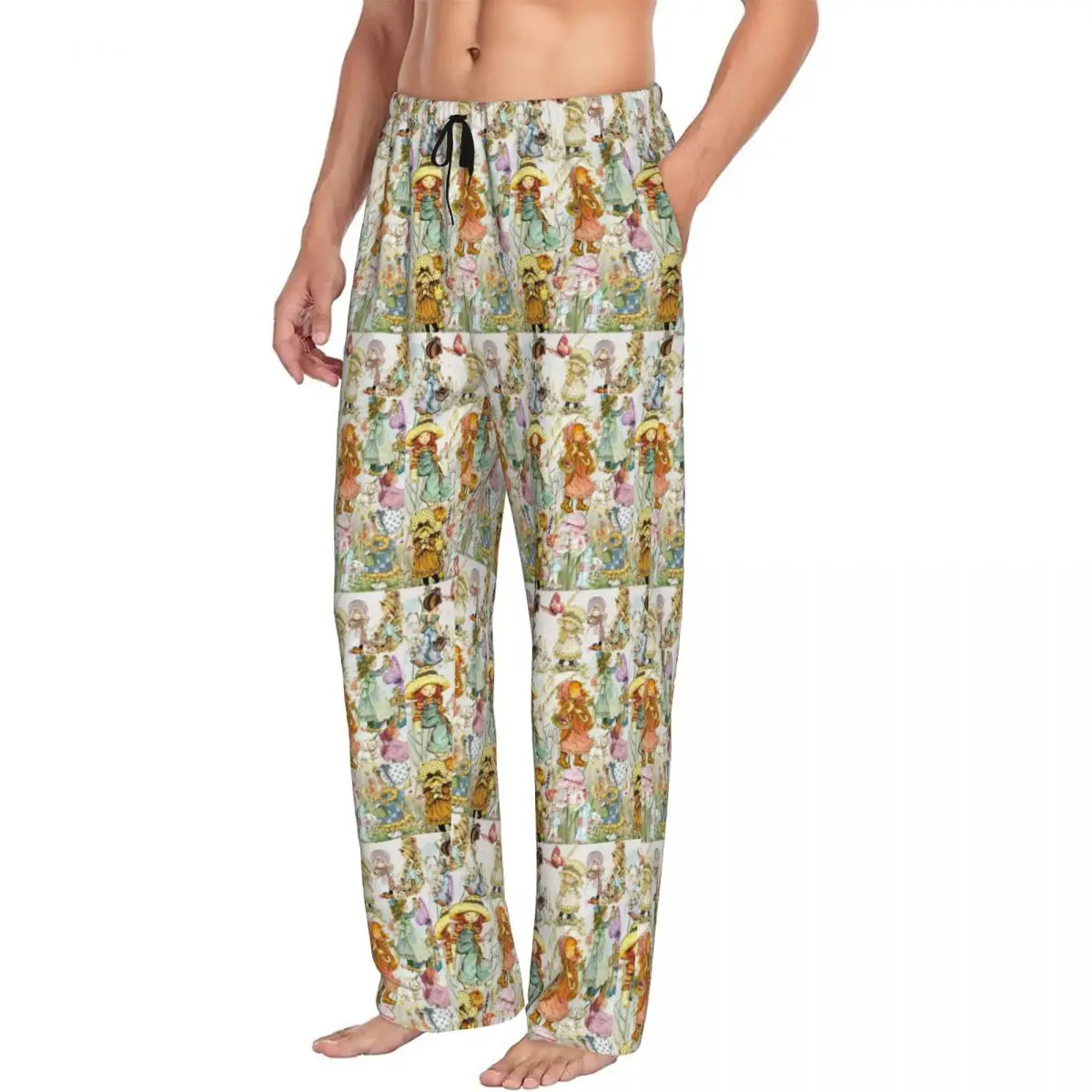 Custom Sarah Kay Cartoon Pajama Pants Sleepwear Men Elastic Waistband Children's Painter Sleep Lounge Bottoms with Pockets view 2