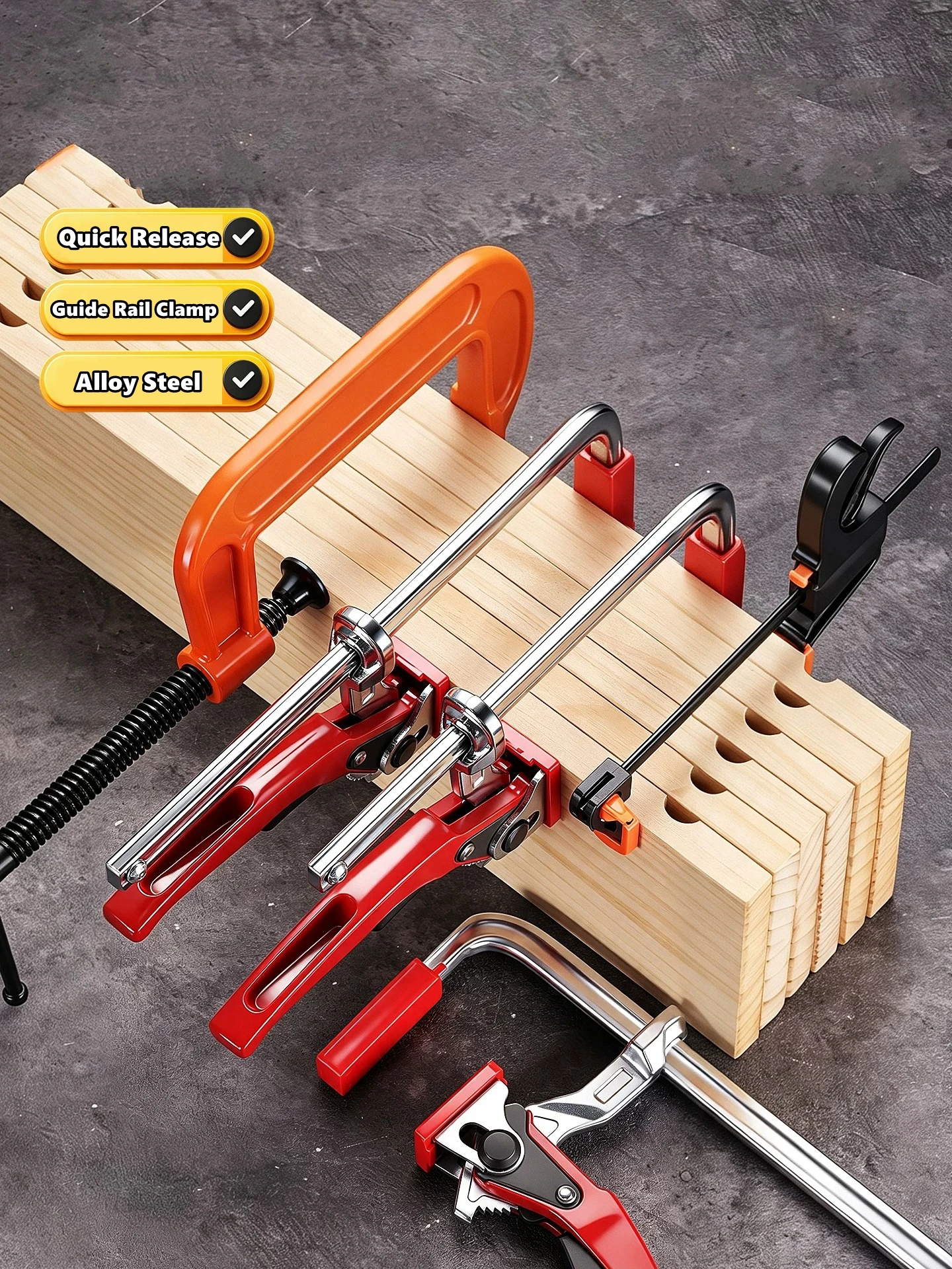 Quick Release Ratchet Guide Rail Clamp Carpenter F Clamp Heavy Duty Track Clamp with Anti-Slip Pad for MFT Table & Guide Rail