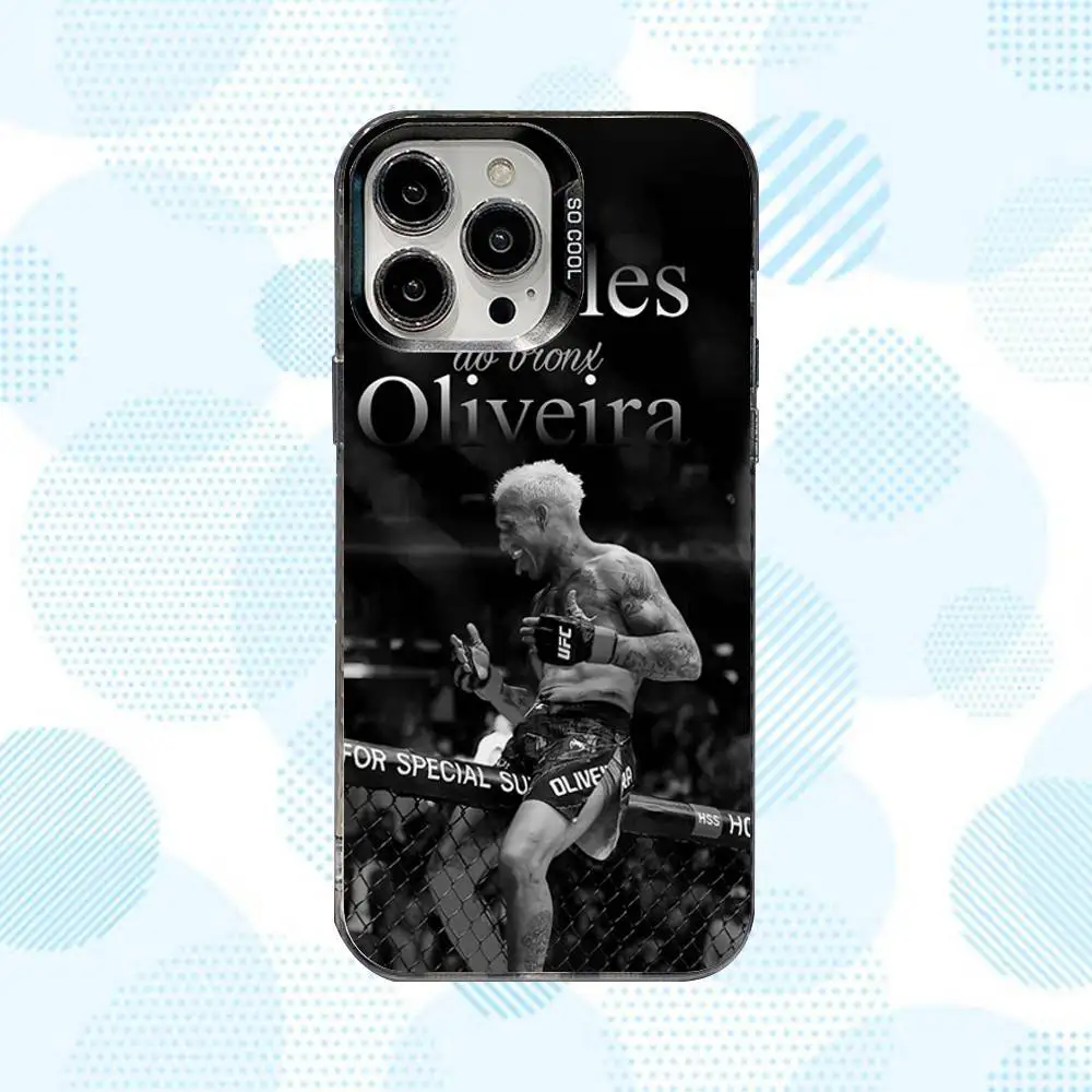 حافظة هاتف C-Charles Fighting Oliveira لهاتف iPhone 16,15,14,13,12,11,Mini,Pro,SE,MAX غطاء أبيض غير لامع مقاوم للصدمات