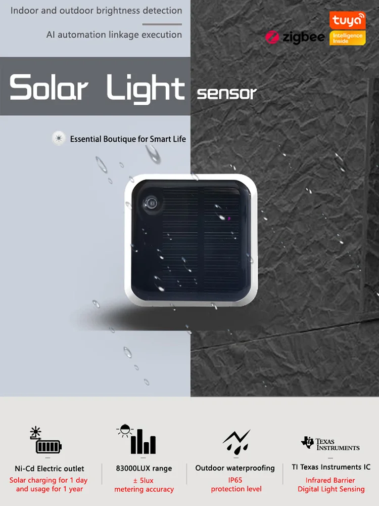SMARSECUR Tuya Zigbee Solar-Lichtsensor, wasserdicht, IP65, Helligkeitserkennung für den Außenbereich, Leuchtkraftsensor, einfach zu installieren