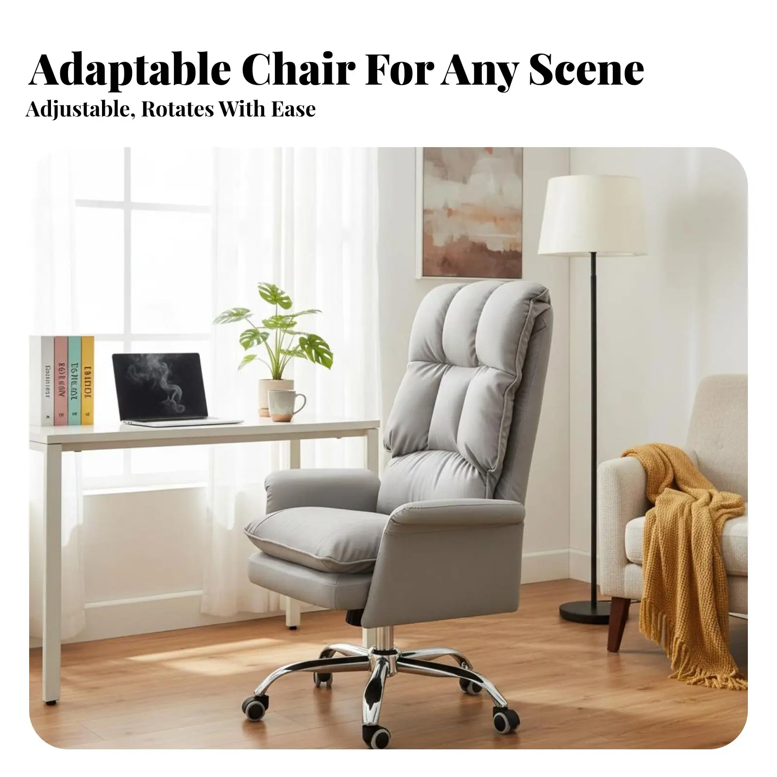 

Highrear Task Chair with Wheels Adjustable Height Rotating Armchair Soft Padding Ergonomic Support for Dormitory