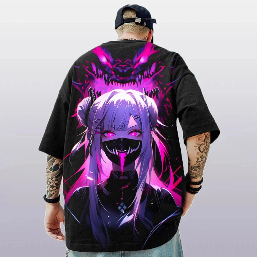 2024 Summer Men's T-Shirt Anime Character Tee 3D Sexy Beauty Tattoo Print Street Trend Top Loose Oversized Short Sleeve T Shirts