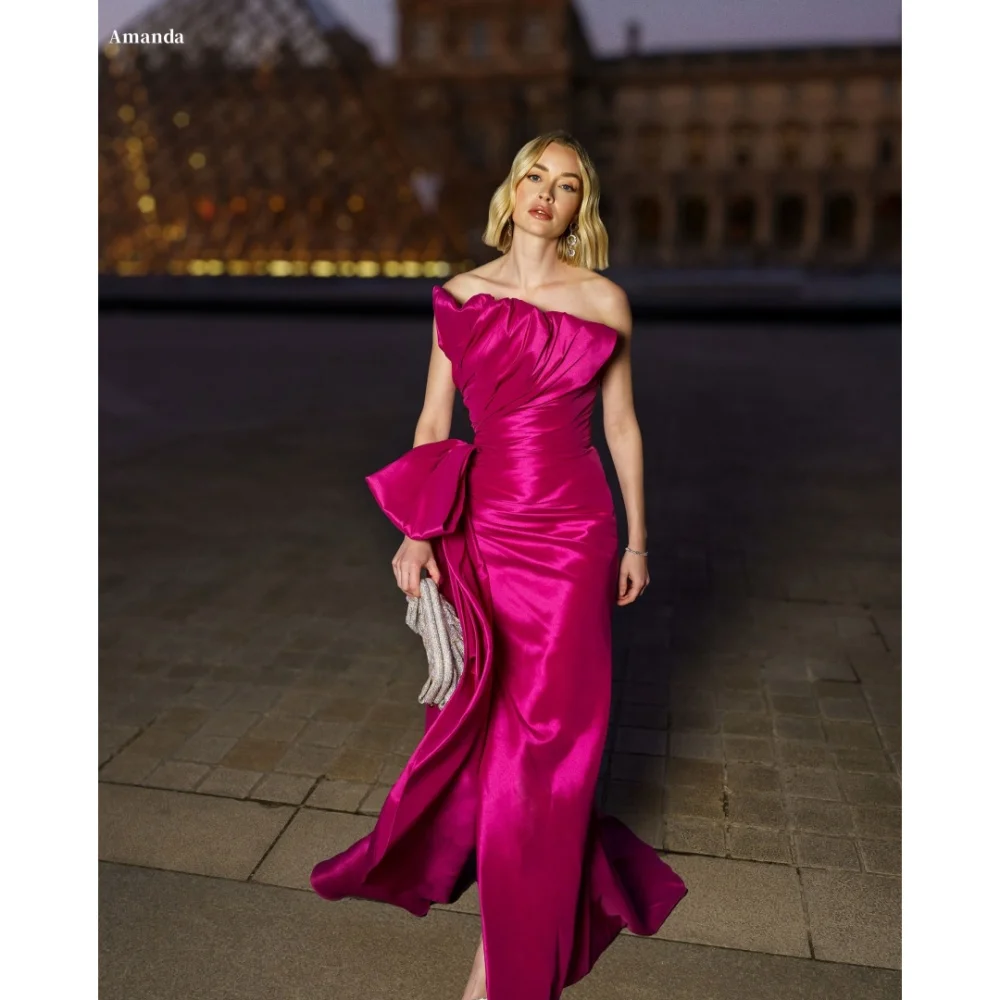 Amanda Customized Rose Red Bow Strapless платье вечернее Side Slit Satin Evening Dresses Floor-Length Serene Hill Dresses  2024