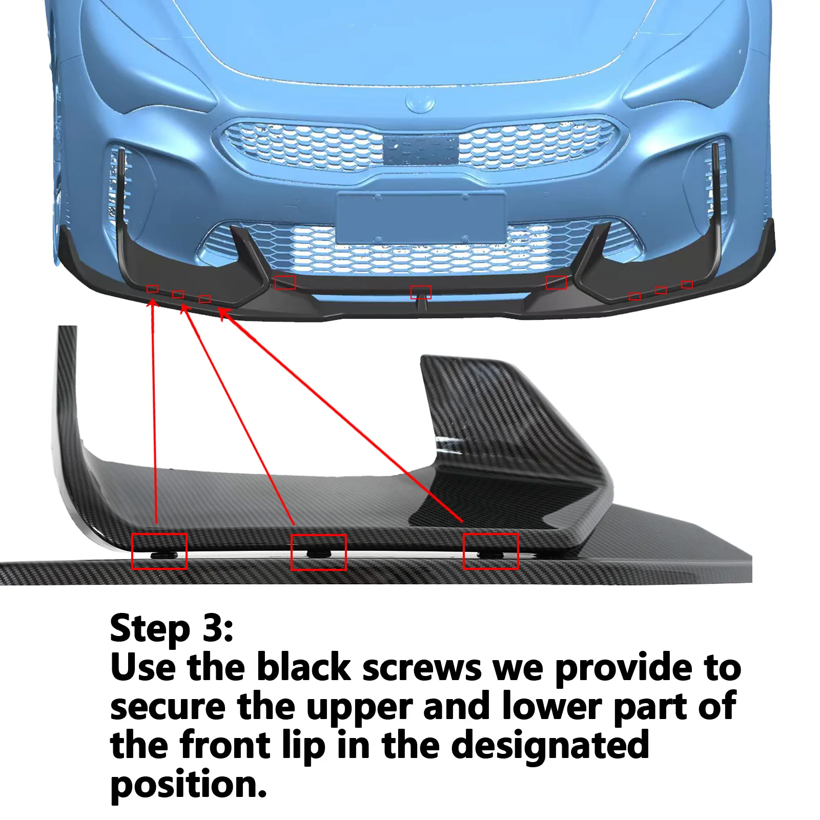For Kia Stinger 2018-2022 2023 Car Front Bumper Lip 6PCS Body Kit Spoiler Diffuser Splitter Glossy Black Auto Accessories view 6
