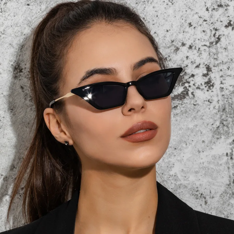 Women's small frame cat-eye metal sunglasses Hundreds of simple retro trend Street beat fashion2024 new models stage performance