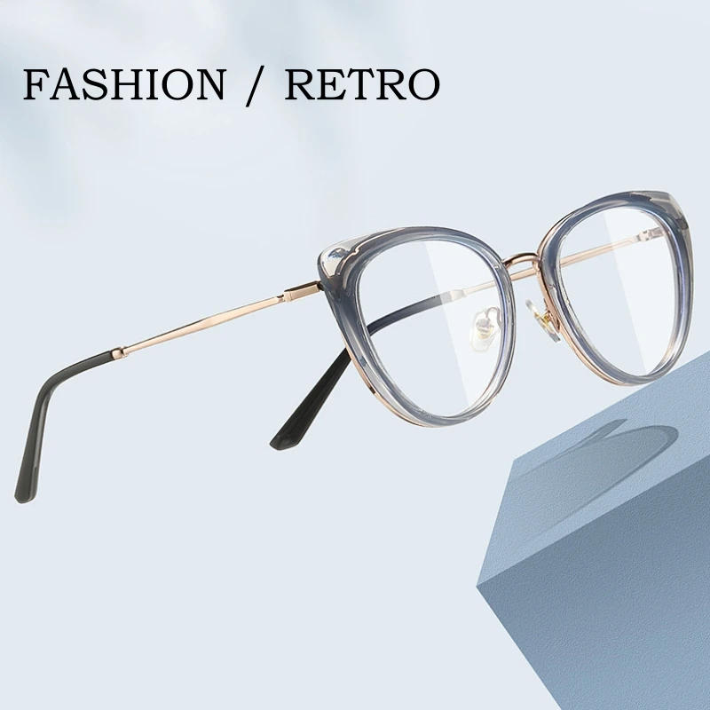 YIMARUILI-Gafas de bloqueo de luz azul Retro para mujer, aleación ultraligera, Ojo de gato, gafas graduadas ópticas, montura 87007