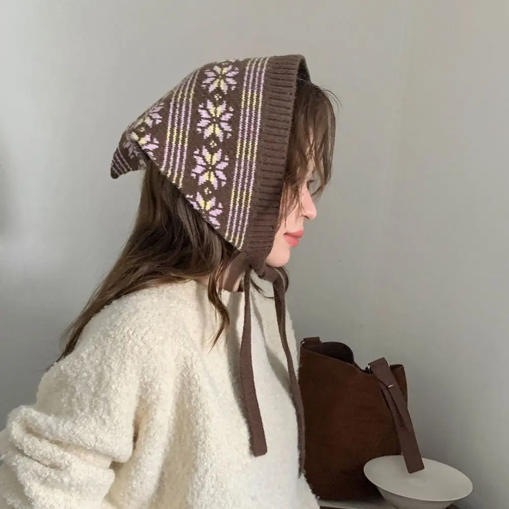 Elegant Bohemian Turban Knitted Triangle Headscarf Vintage Warm Ethnic Style Waist Band Shawl Printed Apron Wrap Spicy Girls