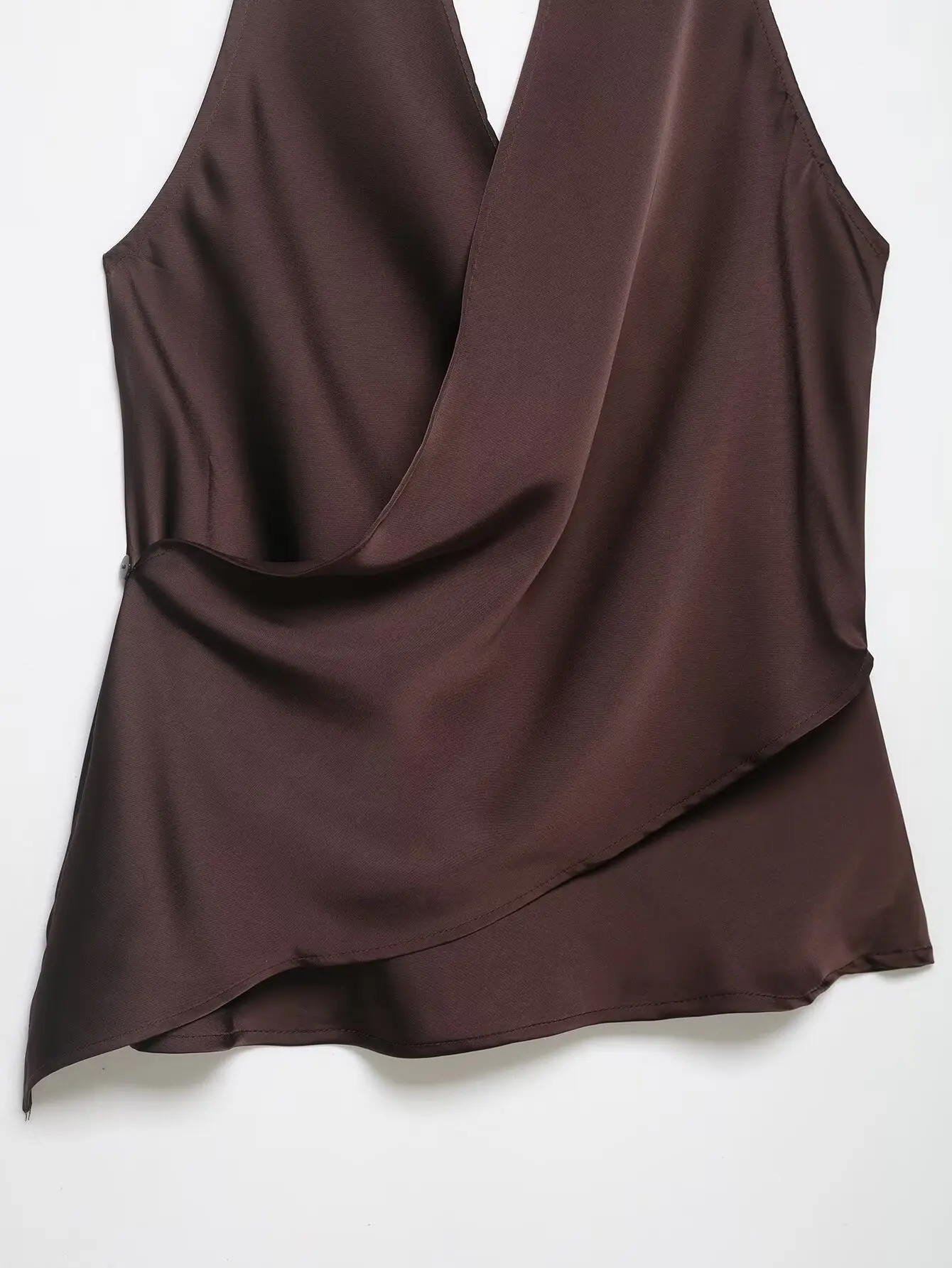 HH Damen Sommer Satin Neckholder-Top Damen Wickel-Bluse mit V-Ausschnitt und Rückenbindung Asymmetrische Bluse Niedliche Alltags- Urlaubs- und Geschäftskleidung – Detail 32