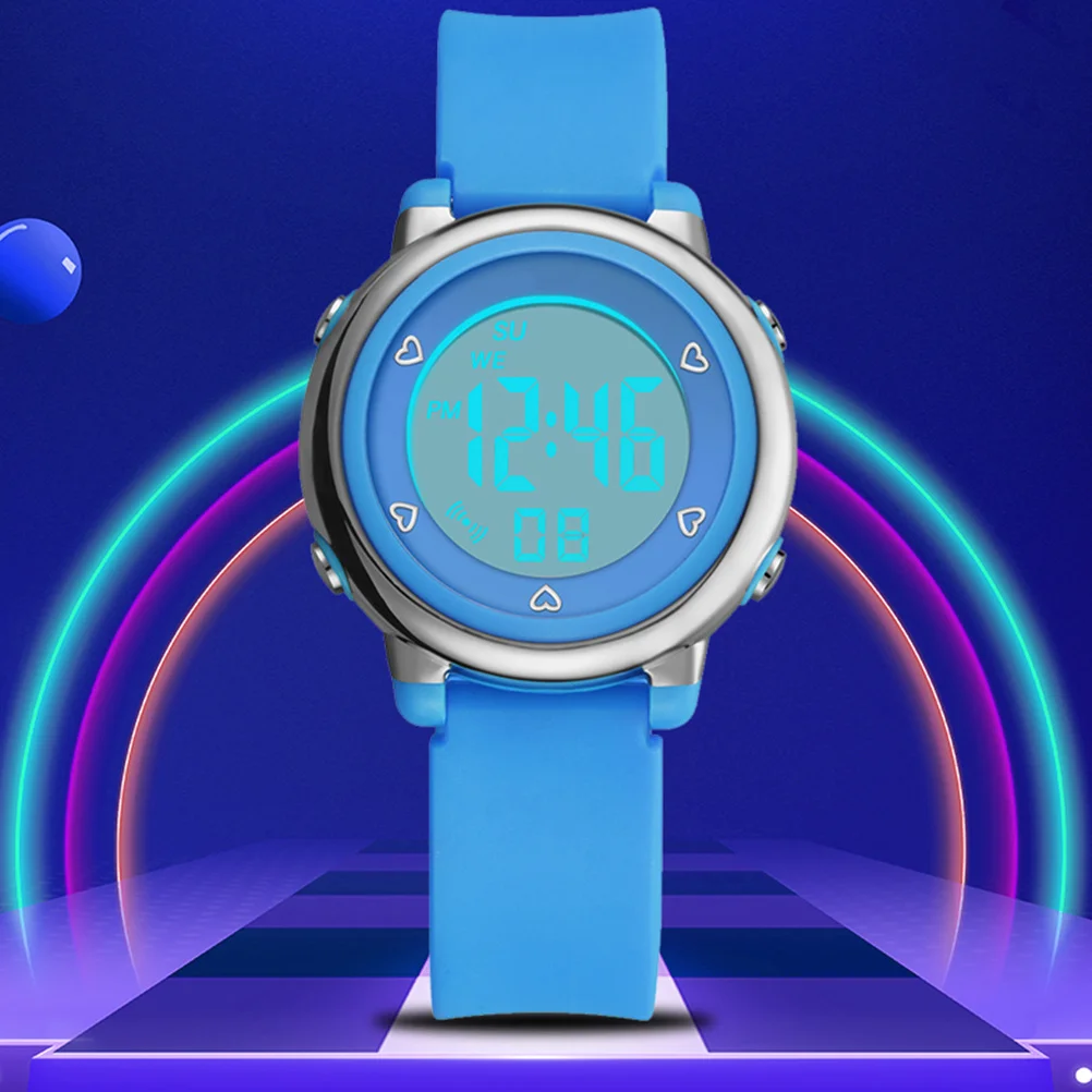 1Pcs Waterproof Electronic Watch Blue Multi-Function LED Luminous Student Wrist Watch Alarm Stopwatch Week Display