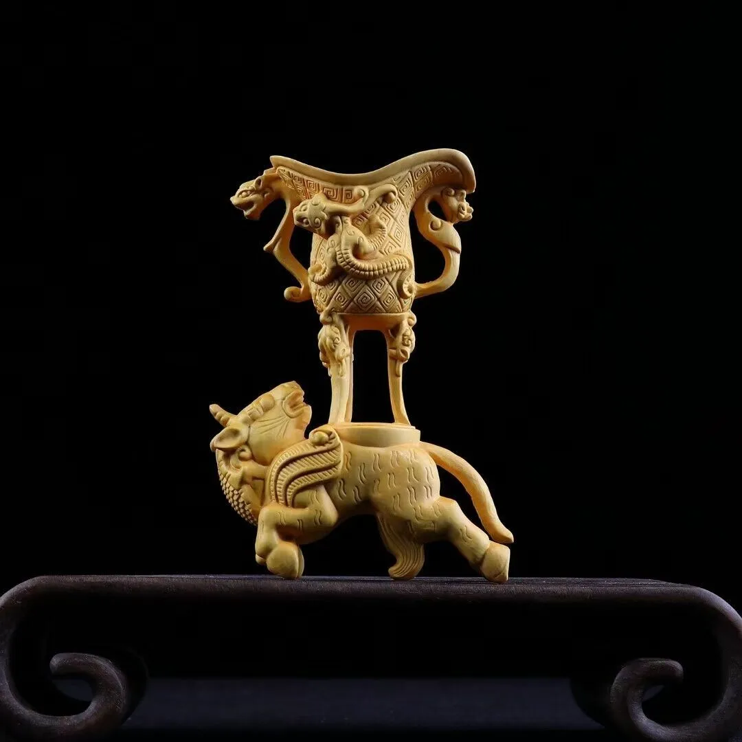 

Chinese Boxwood Wood Hand Carved Imperial Cup Statue