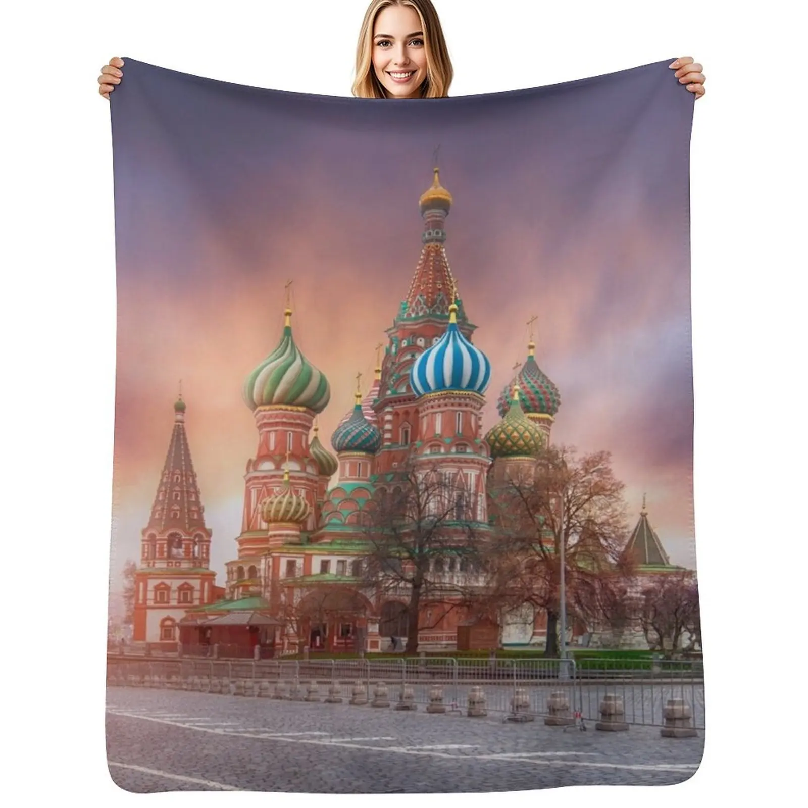 Saint Basil's Cathedral in Moscow, Russia Throw Blanket Durable Warm Blanket for Daily Home Use