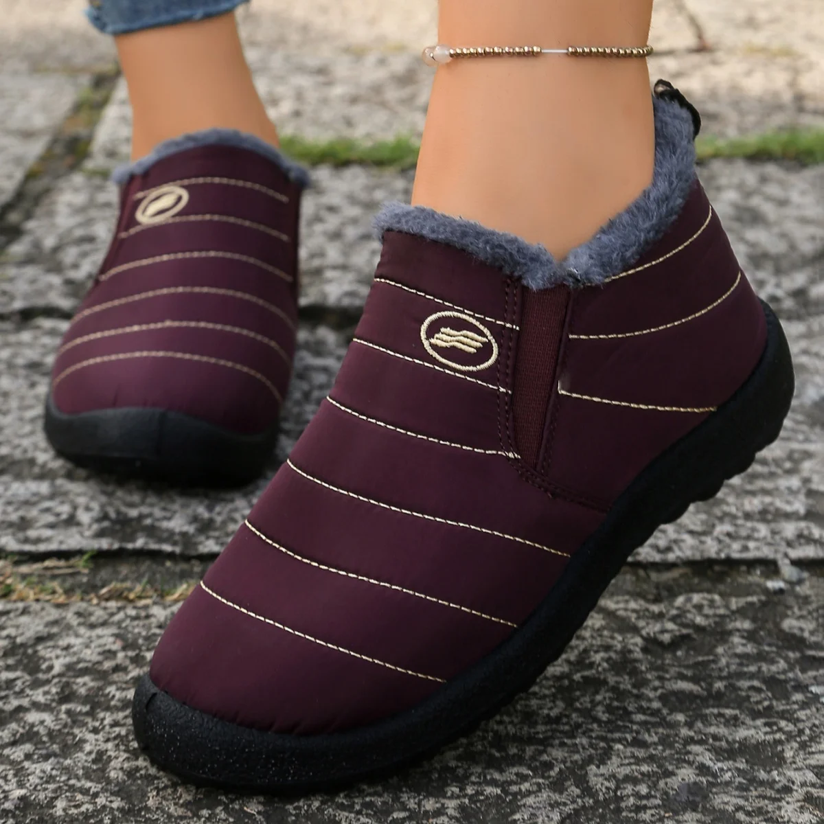 Men's Fur Lined Waterproof Snow Boots,Slip-On Non-slip Warm Ankle Booties,Comfortable Lightweight Outdoor Shoes, Drop Shipping