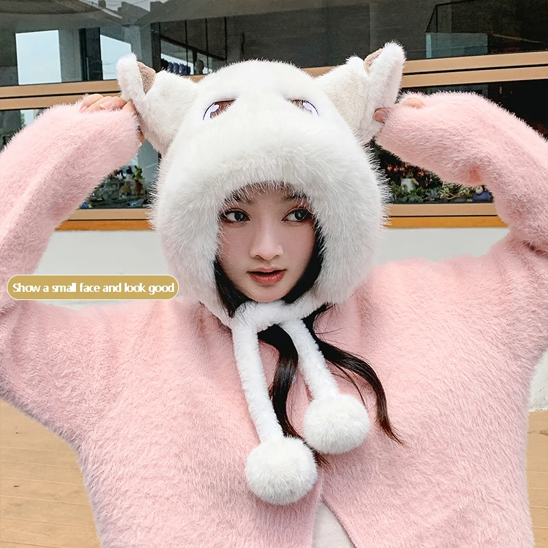 

2023 new winter hat female fluffy cute warm winter ear protection fox Lei Feng hat
