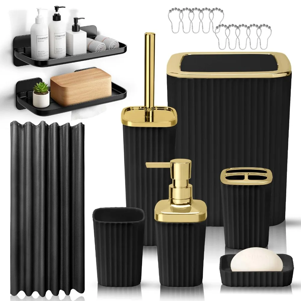 

21 Pack Bathroom Sets Full Set with Shower Curtain Elegant, Storage Shelves,Bathroom Sets Accessories Elegant with Trash Can, Bathroom Decor and Accessories Full Set Countertop, Shower Curtain Sets for Bathrooms Full Set , Bathroom Sets Accessories Bulk