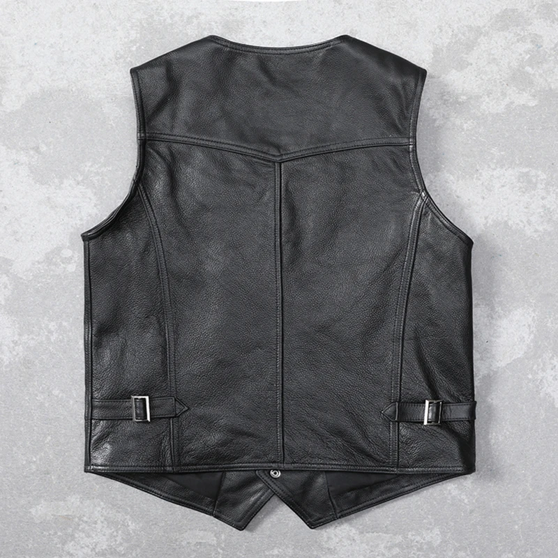 Men's First-Layer Cowhide Leather Vest - Slim-Fit Workwear Sleeveless Leather Jacket, V-Neck, Special Price 6XL