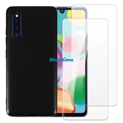 Soft Case + 2 Pack Tempered Glass Screen Protectors for Samsung Galaxy A41 SC-41A Japan, A41 DoCoMo Full-Body Protection
