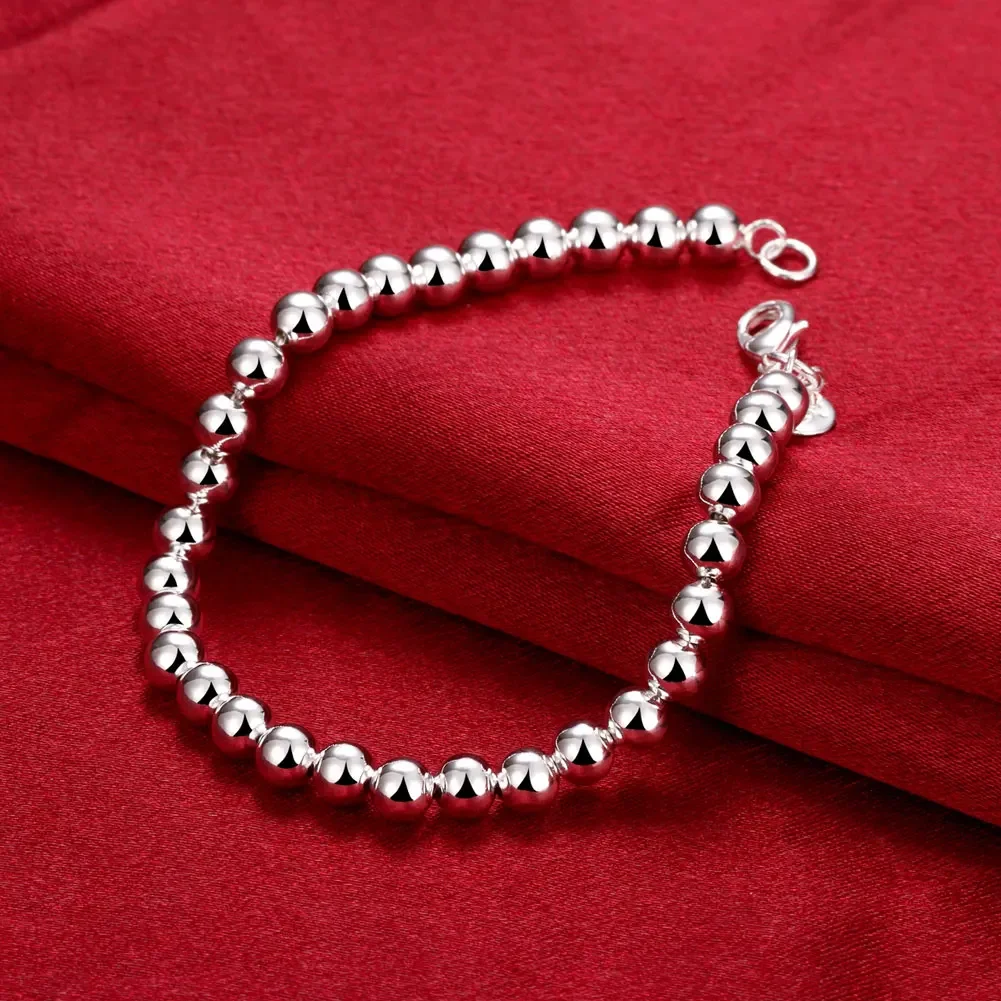 Hot sale fashion 925 sterling Silver Bracelets for woman man classic 6mm bead chain Wedding party Christmas Gifts Jewelry