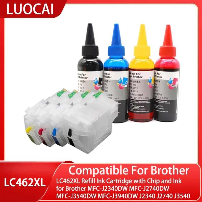 LC462XL Refill Ink Cartridge with Chip and Ink for Brother MFC-J2340DW MFC-J2740DW MFC-J3540DW MFC-J3940DW J2340 J2740 J3540