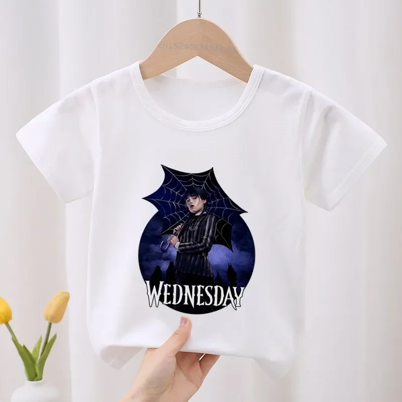 Hot Serials Wednesday Addams Kid Cotton T-shirt Fashion Children\'s Clothes Summer Baby Girls Clothing Boys Short Sleeve T Shirts