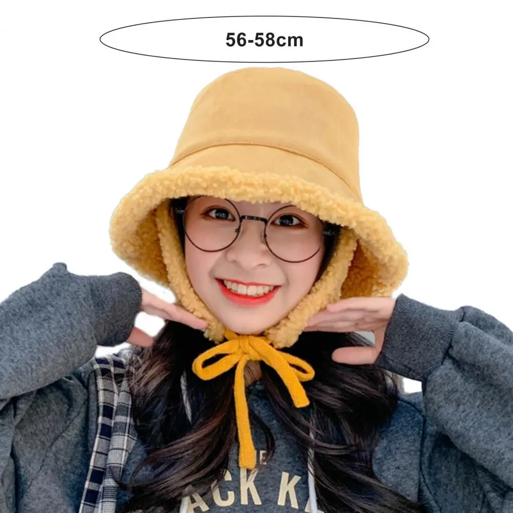 Cozy  Chic Pure Color Women Fishing Cap Fine Workmanship Bucket Cap Coldproof   for Autumn Winter