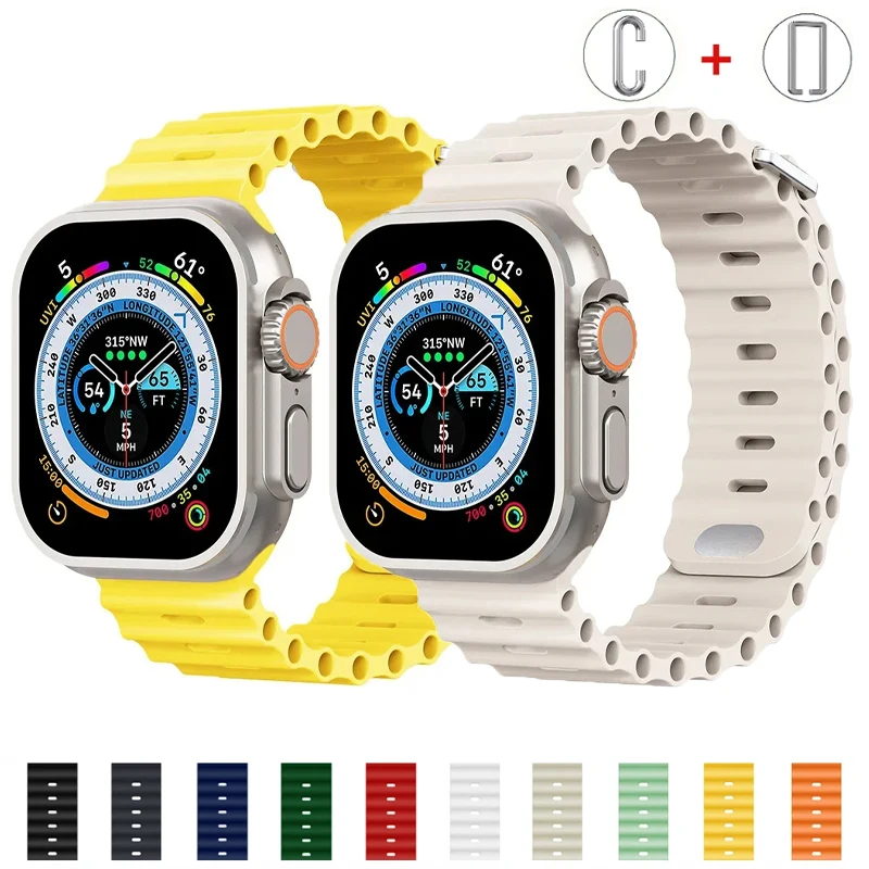 

Ocean Strap For Apple Watch Ultra Band 49mm 44mm 45mm 41mm 40mm 42mm Silicone Sport Correa Bracelet iWatch Series 9 8 7 SE 6 5 4