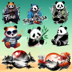 Cute Cartoon Panda Chinese Landscape Painting Bright Colors Durable Iron on Patches Applique for Cloth DIY Decoration