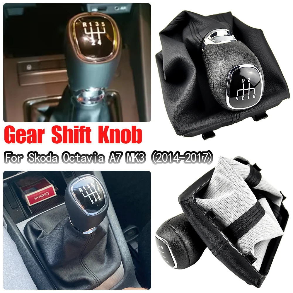 

For Skoda Octavia A7 MK3 (2014-2017) Car Gear Shift Knob 5 Speed Lever Shifter Gaiter Boot Cover Collar Car Styling