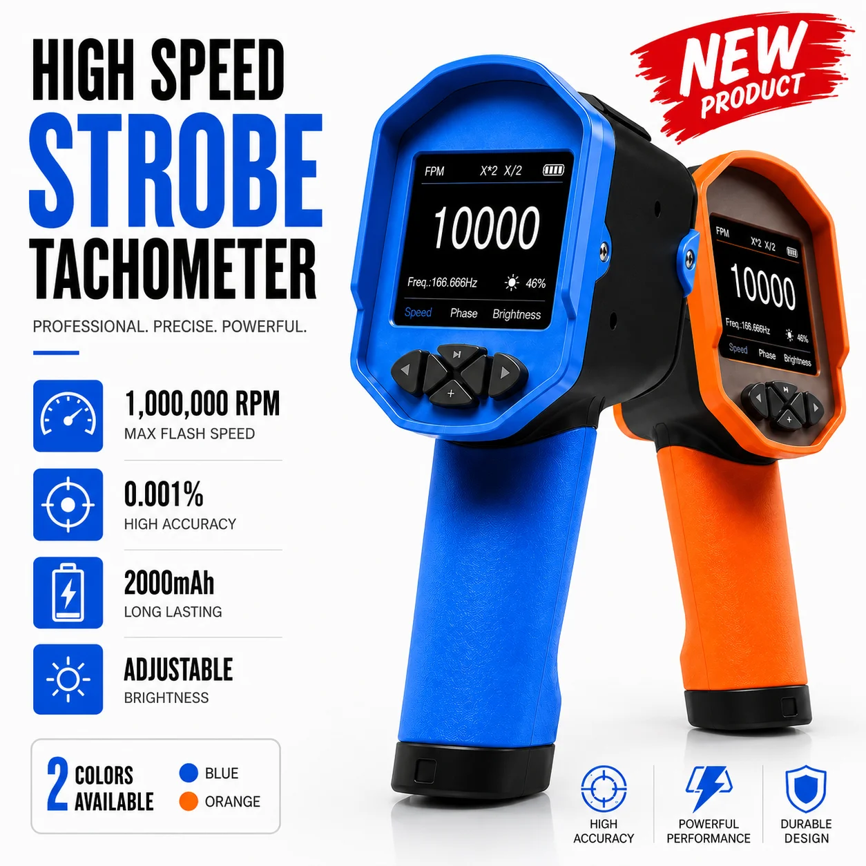 Tacômetro Digital Estroboscópico Sem Contato BTMETER 60-1.000.000 RPM, Instrumento de Teste de Velocidade de Rotação para Motores, Ventiladores, Bombas e Engrenagens