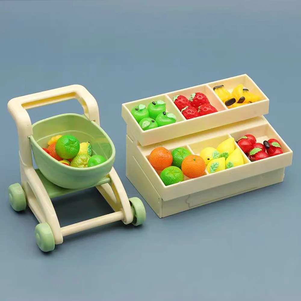 Cesta de la compra para casa de muñecas, carrito de supermercado, caja registradora, muebles en miniatura, juguete de cocina, estantería de refrigerador, modelo de regalo, 1/12