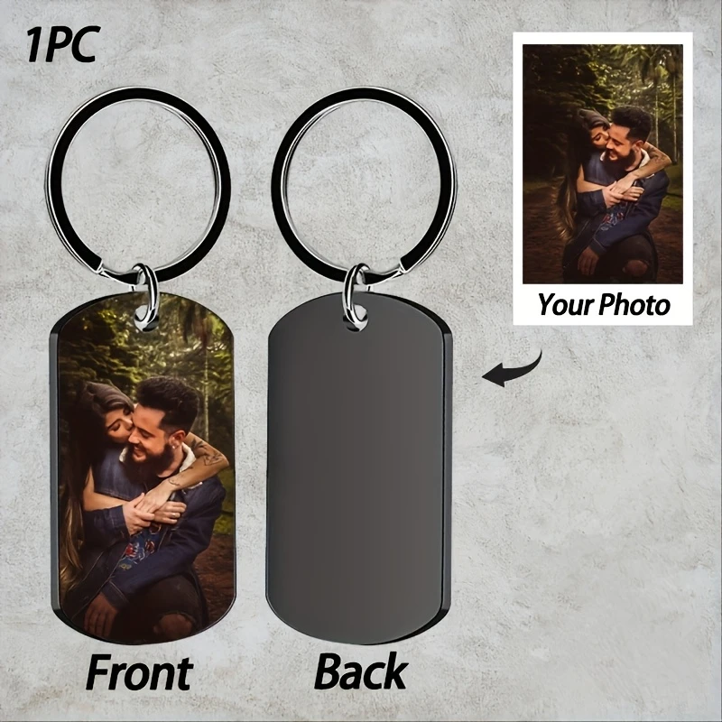 NEW Custom Photo Sketch Dog Tag Keychain Personalized Engraved Portrait Keyring Custom Keepsake Memorial Gift