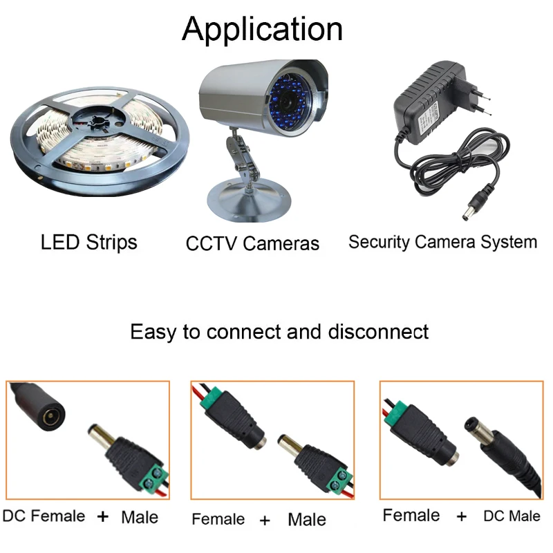 10 stuks 5,5 mm x 2,1 mm mannelijke en vrouwelijke DC-stekker stekker voedingsadapter voor CCTV-camera, LED-strip licht adapter plug jack adapter connector (5 x DC aansluiting, 5 x DC stekker