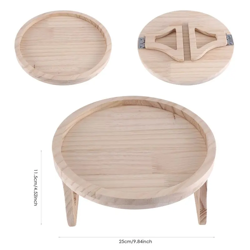 A11E-Sofa Clip Table,Natural Wooden Sofa Armrest Clip-On Tray Table Sofa Couch Rest Organizer, Round