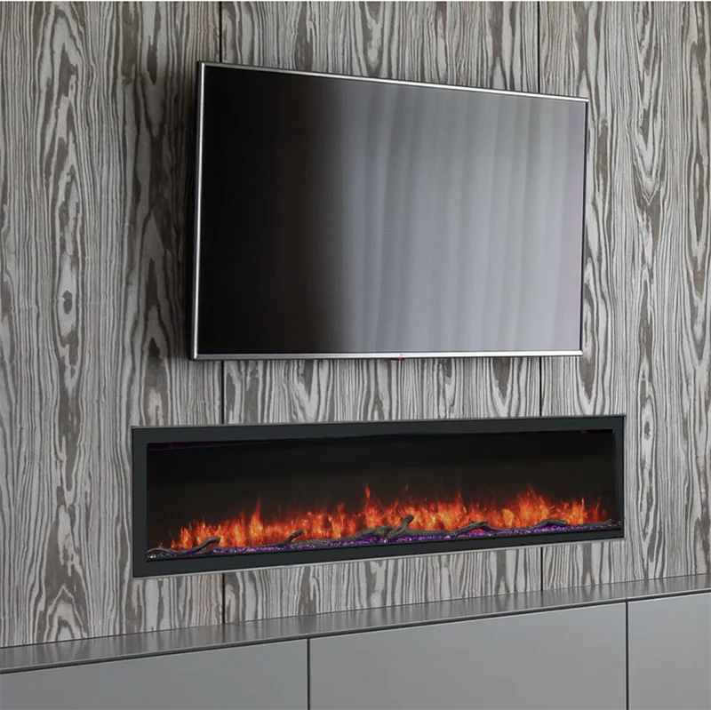 Modern 40 50 60 72 80 90 100 Inch Slim Ember Bed Electric Fireplace Heater Insert Modern LED Flames Built in Fire Place