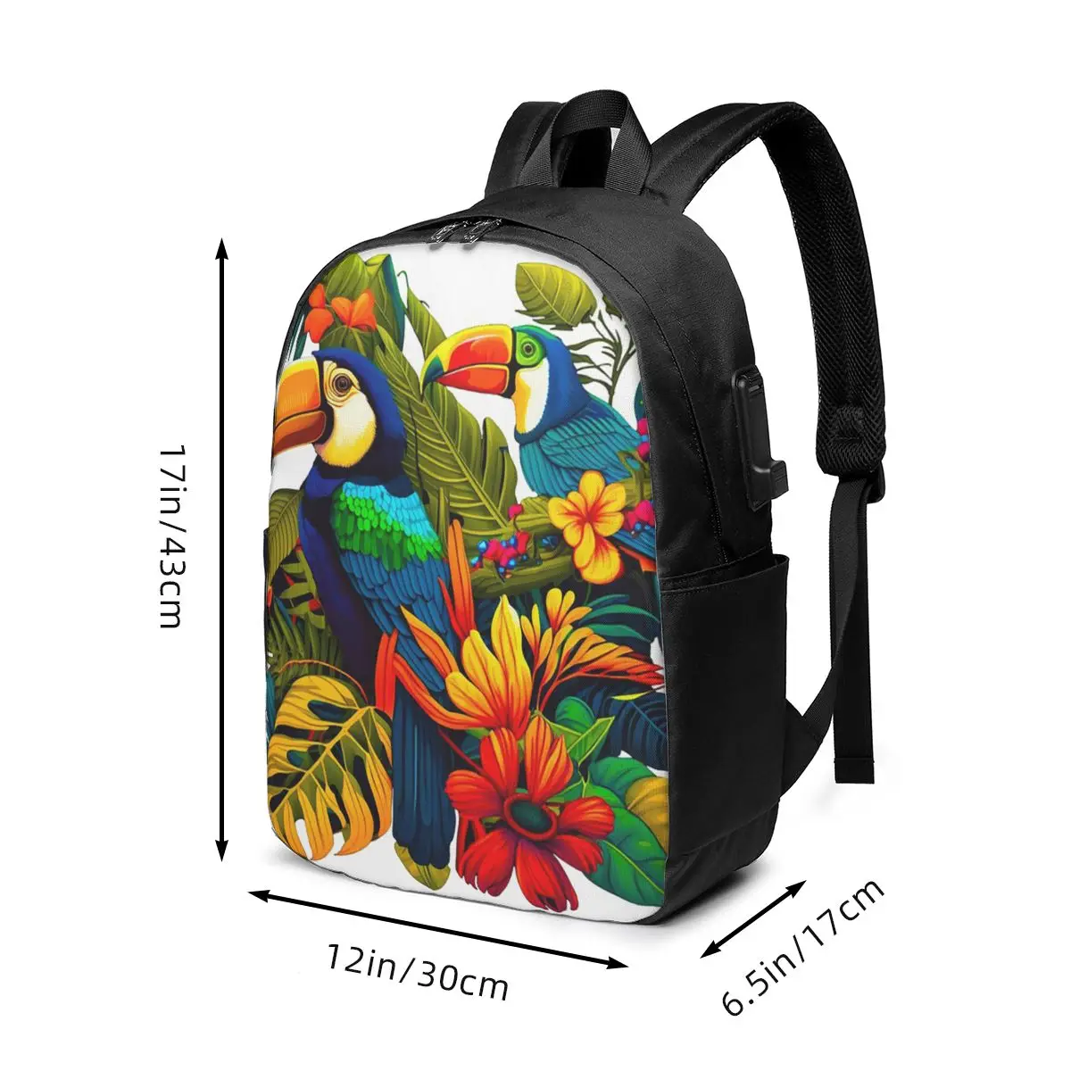 Tropical Jungle With Colorful Parrots Backpack Travel Notebook Bag Computer College Student School Bag Laptop Shoulder Bags