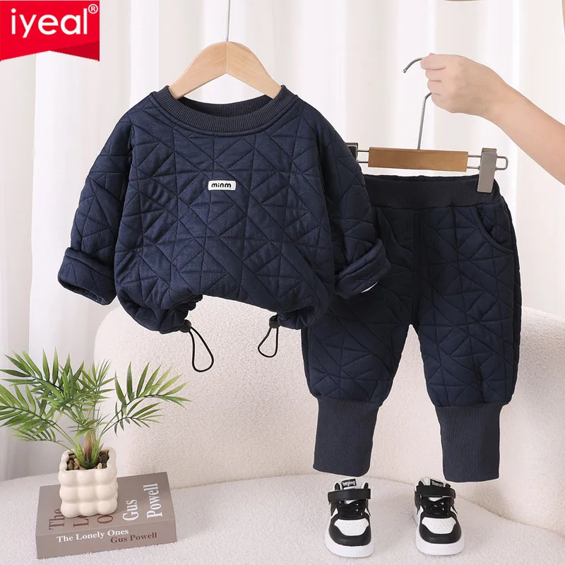 

IYEAL 2025 осень/зима, новый однотонный флисовый комплект для младенцев и малышей 1-5 лет, комплект из двух предметов с длинными рукавами