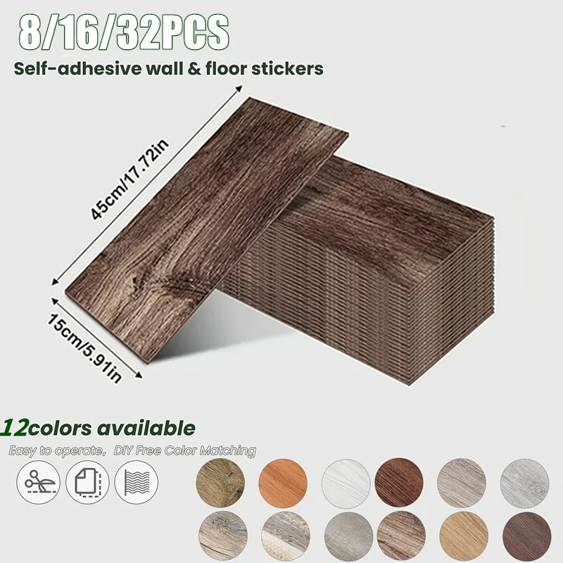 

Vintage Self-adhesive Wood Grain Floor Stickers Wall Tiles Wall Skirts Used for Living Room Kitchen Bedroom Office Apartment