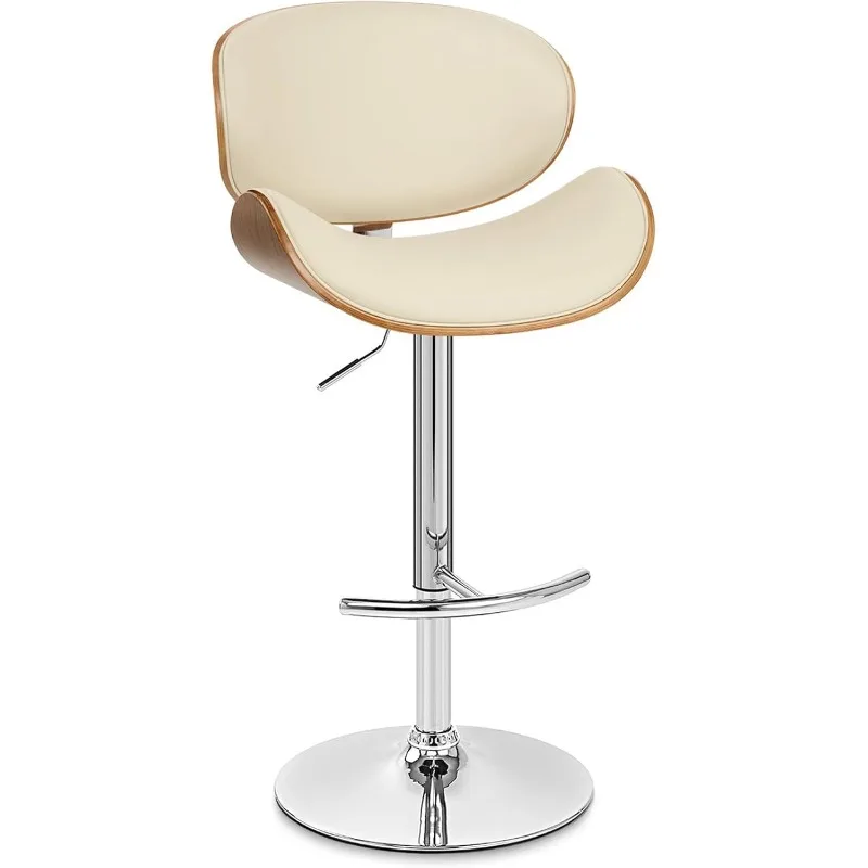 45" Cream Faux Leather and Solid Wood Swivel Adjustable Height Bar Chair