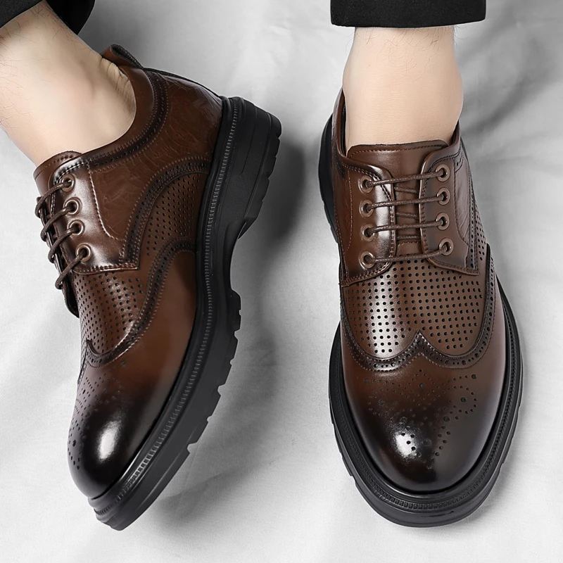 

Мужская повседневная кожаная деловая офисная обувь высокого качества, модные мужские оксфорды на толстой подошве, роскошные уличные мужские туфли на шнуровке