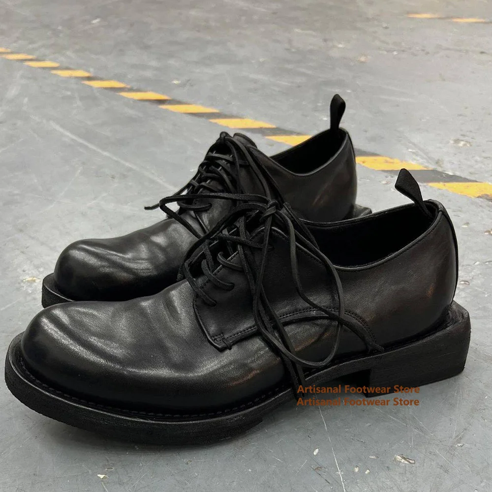 

Black Lace Up Derby Shoes for Men Gothic Men's Leather Oxfords Vintage Casual Formal Dress Shoes Trendy Handmade Men's Shoes