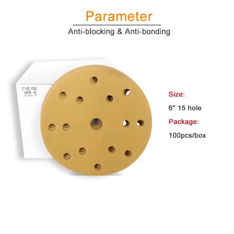 100PCS 6 Inch 150 mm 15 fori carta abrasiva a strappo carta abrasiva automobilistica disco abrasivo per legno per lucidatura e rettifica