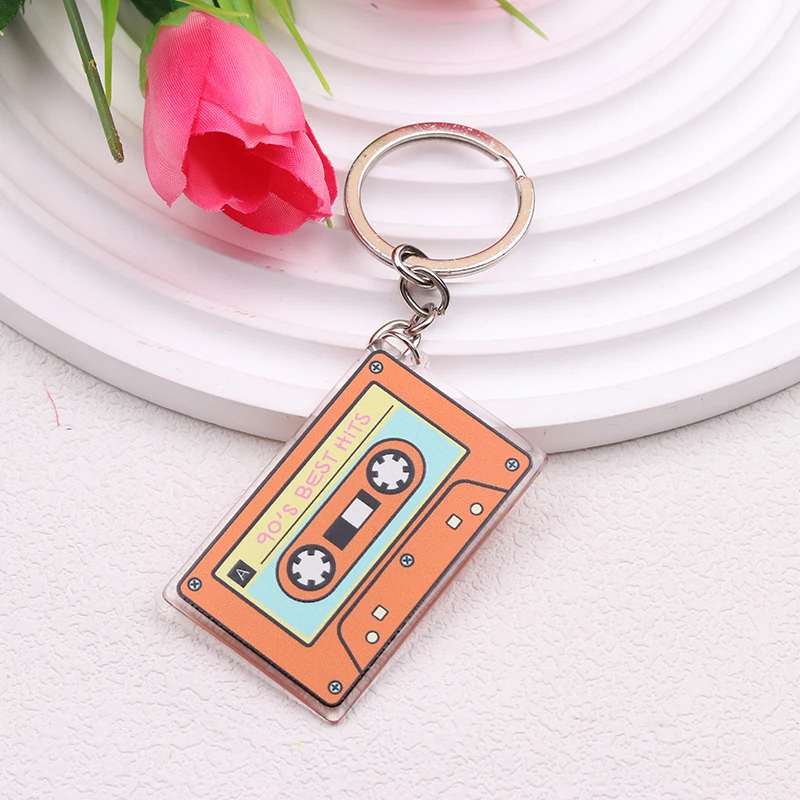 Vintage Radio Cassette Tape Keychain Interesting And Creative Tape Pattern Key Decorations Funny Fashion Bag  Accessories Gifts