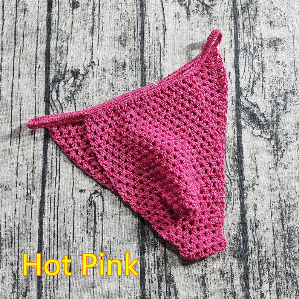 1pc Solid Color Men Breathable Low Rise Underwear Hand Crochet Briefs G-strings Sunbathing Swimwear Man Swim Shorts